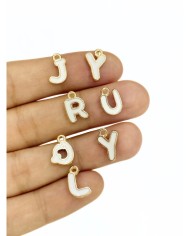 Zamak Lak Kaplama Mineli Harf Kolye Bileklik Ucu Charm Siyah 10x11mm 1 Adet