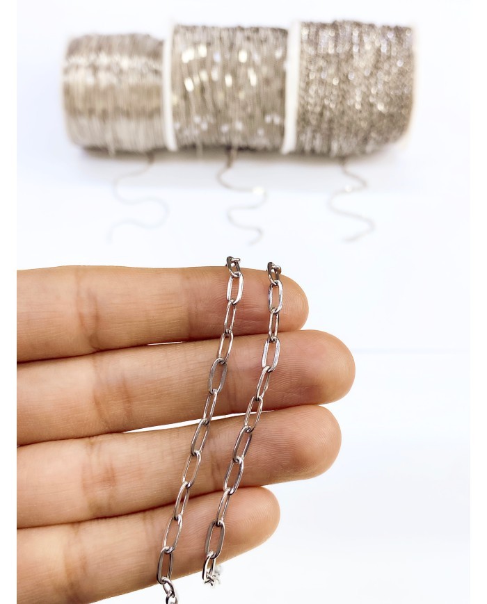 Çelik Ataç Zincir Kolye Bileklik Nikel Renk 4x6mm - 1m