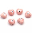 Porselen Kalp Nazar Boncuklu - Toz Pembe - 1 Dizi - 13 mm