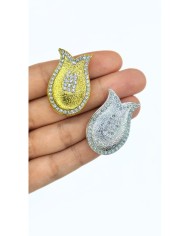 Zamak Lale Model Zirkon Taşlı Tesbih İmamesi Sarı - 24x35mm