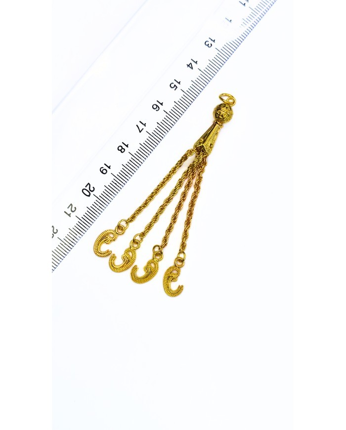 Zamak 4’lü Zincir Püsküllü Tuğra Uçlu Tesbih İmamesi Sarı