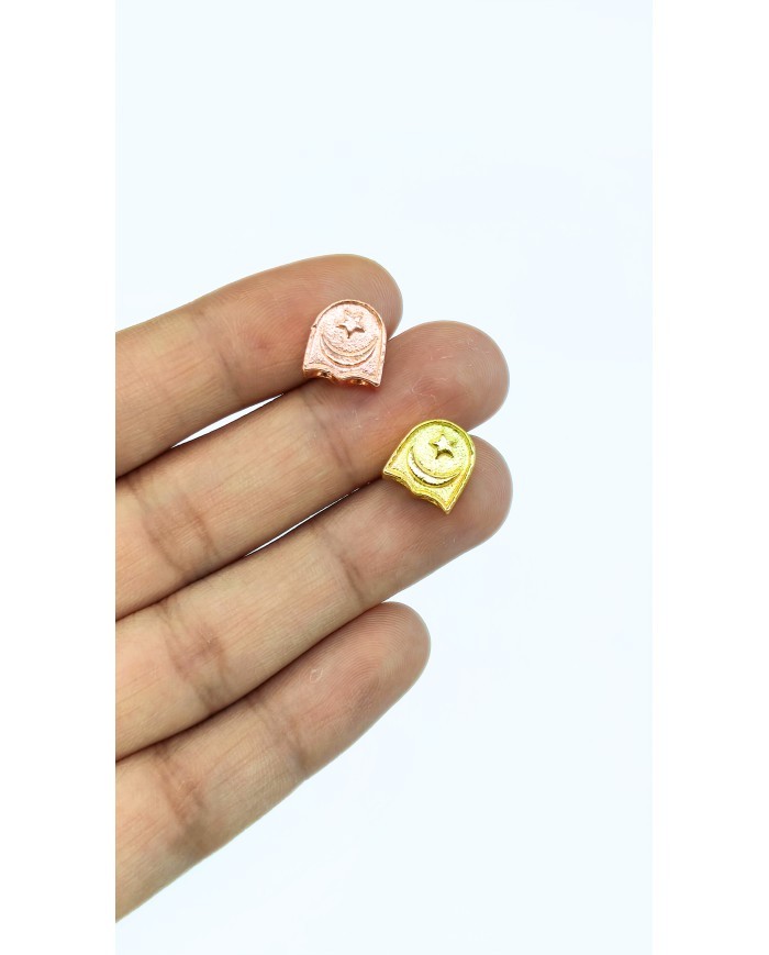 Zamak Çift Delikli Oval Üçgen Tesbih Aparatı Ay Yıldız Sarı - 11x10mm