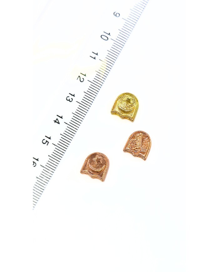 Zamak Çift Delikli Oval Üçgen Tesbih Aparatı Ay Yıldız Sarı - 11x10mm