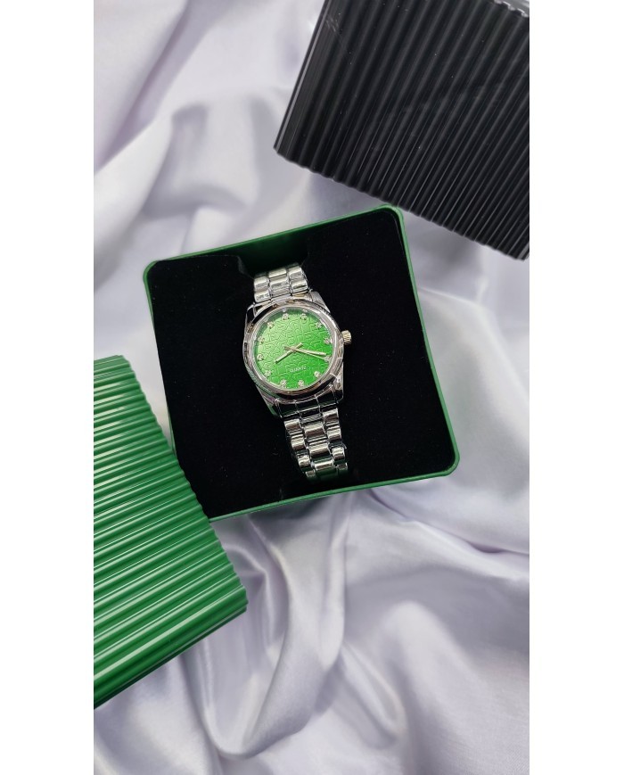 Klasik Model Yeşil Kadran Çelik Kasa Kol Saati - Metal Kordon