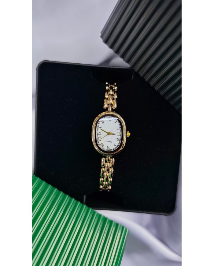 Model Oval Tasarım Çelik Kasa Kol Saati - Metal Kordon