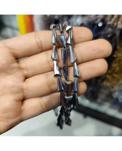 5x10mm İpe Dizili Deve Tabanı Huni Kristal Boncuk Metalik Gri - 1 Dizi