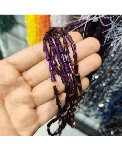 4x8mm İpe Dizili Deve Tabanı Huni Kristal Boncuk Metalik Kaplama Mor - 1 Dizi