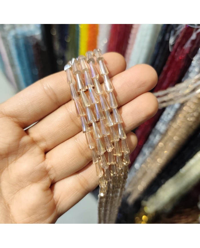 4x8mm İpe Dizili Deve Tabanı Huni Kristal Boncuk Şeffaf Vizon - 1 Dizi