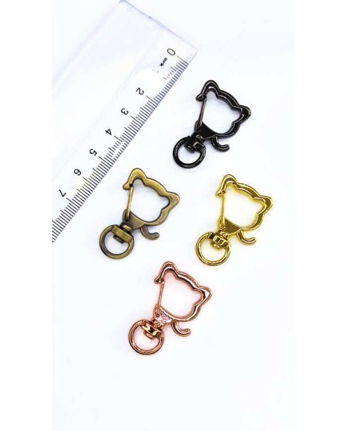 Yaylı Kanca Anahtarlık Çanta Askı Aparatı Kedi Bakır 21x34mm - 1 Adet