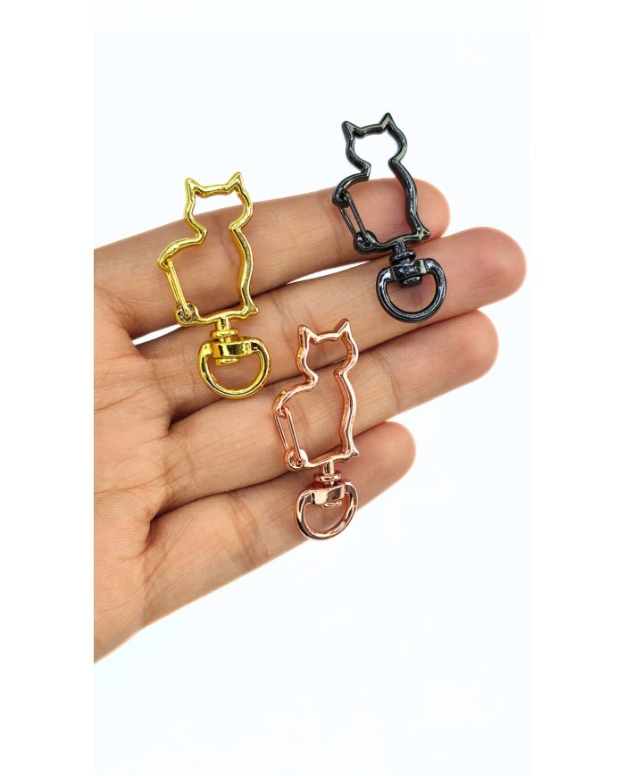 Yaylı Kanca Anahtarlık Çanta Askı Aparatı Kedi Siyah 18x40mm - 1 Adet