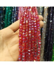 6mm İpe Dizili Küp Kristal Boncuk Şeffaf Janjanlı Kırmızı - 1 Dizi