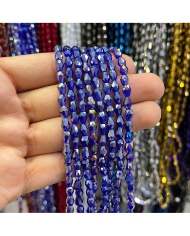 4mm İpe Dizili Damla Kristal Boncuk Mat Janjanlı Lacivert - 1 Dizi