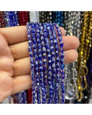 4mm İpe Dizili Damla Kristal Boncuk Mat Janjanlı Lacivert - 1 Dizi