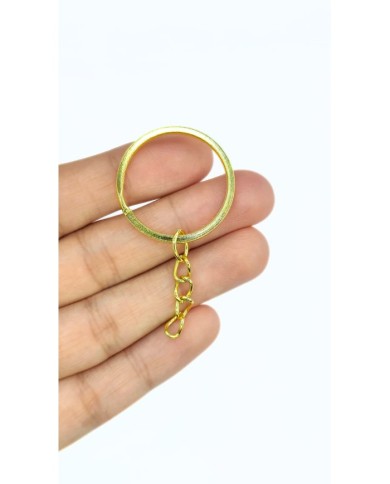 Yuvarlak Anahtarlık Halkası ve Uzatma Zinciri Sarı 25mm - 100 Adet