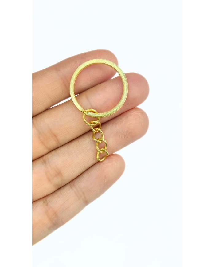 Yuvarlak Anahtarlık Halkası ve Uzatma Zinciri Sarı 21mm - 100 Adet