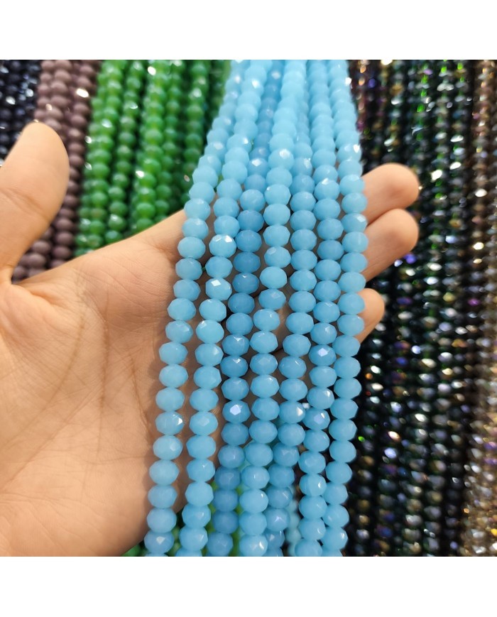 8mm İpe Dizili Kristal Boncuk Mat Buz Mavisi - 10 Dizi