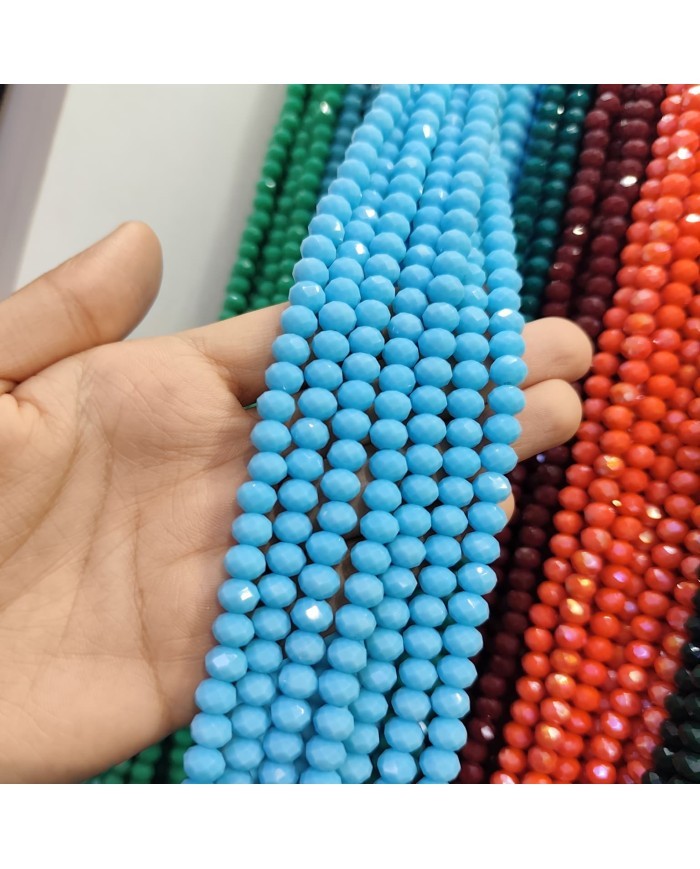 8mm İpe Dizili Kristal Boncuk Mat Mavi - 10 Dizi