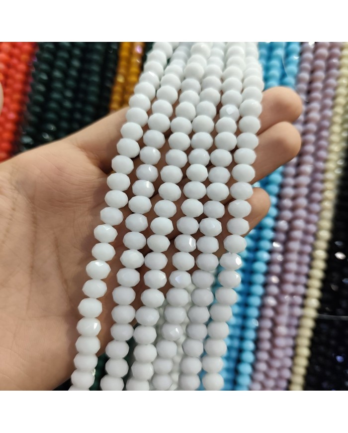 8mm İpe Dizili Kristal Boncuk Mat Beyaz - 10 Dizi