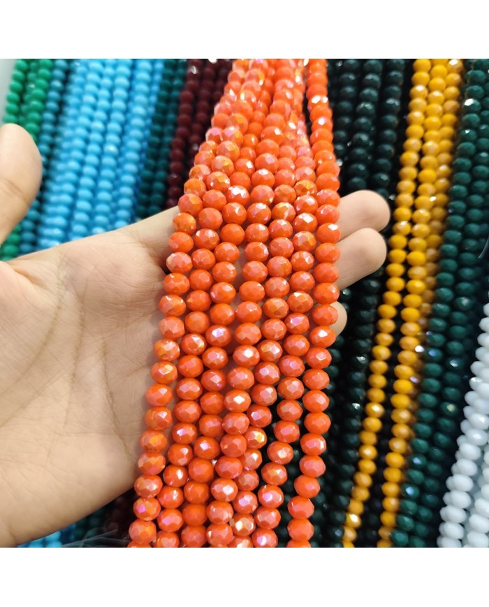 8mm İpe Dizili Kristal Boncuk Mat Turuncu - 10 Dizi