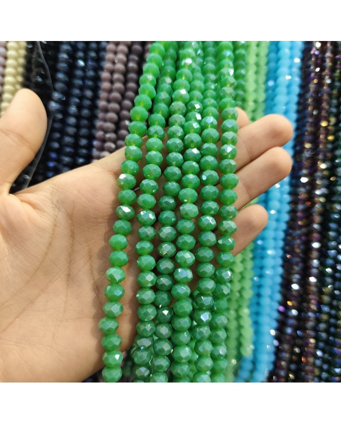 8mm İpe Dizili Kristal Boncuk Mat Yeşil - 10 Dizi