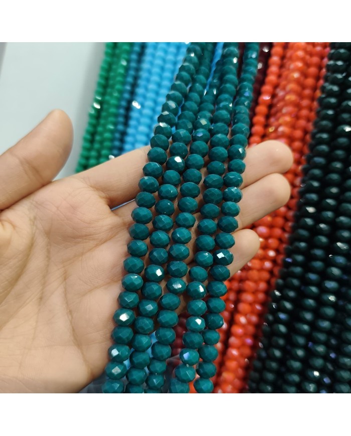 8mm İpe Dizili Kristal Boncuk Mat Petrol Yeşili - 10 Dizi