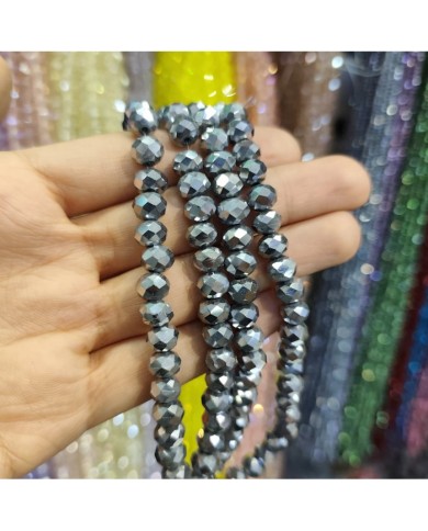 8mm İpe Dizili Kristal Boncuk Metalik Kaplama Janjanlı Gri - 10 Dizi