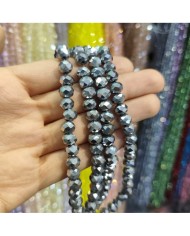 8mm İpe Dizili Kristal Boncuk Metalik Kaplama Janjanlı Gri - 10 Dizi