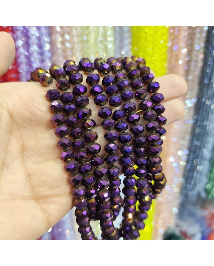 8mm İpe Dizili Kristal Boncuk Metalik Kaplama Mor - 10 Dizi