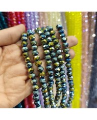 8mm İpe Dizili Kristal Boncuk Metalik Kaplama Janjanlı Yeşil Sarı - 10 Dizi