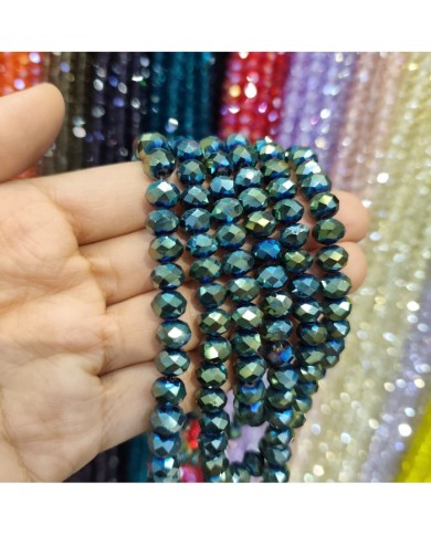 8mm İpe Dizili Kristal Boncuk Metalik Kaplama Janjanlı Petrol Mavisi - 10 Dizi