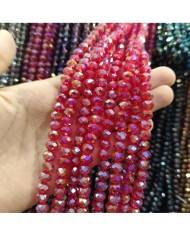 8mm İpe Dizili Kristal Boncuk Şeffaf Janjanlı Kırmızı - 10 Dizi