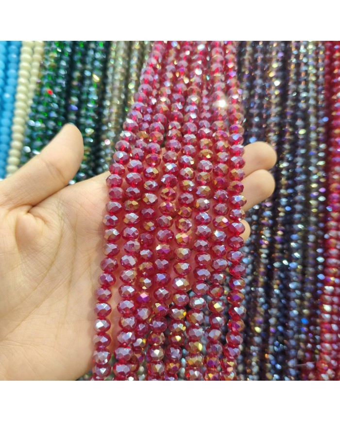 8mm İpe Dizili Kristal Boncuk Şeffaf Janjanlı Açık Kırmızı - 10 Dizi