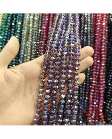 8mm İpe Dizili Kristal Boncuk Şeffaf Janjanlı Mor - 10 Dizi