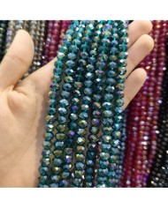 8mm İpe Dizili Kristal Boncuk Metalik Kaplama Janjanlı Yeşil - 10 Dizi