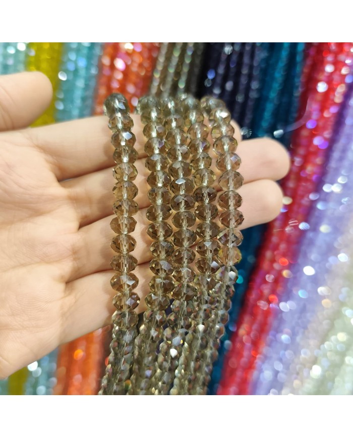 8mm İpe Dizili Kristal Boncuk Şeffaf Vizon - 10 Dizi