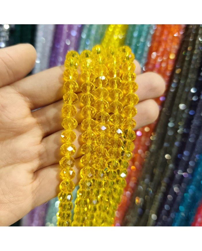 8mm İpe Dizili Kristal Boncuk Şeffaf Turuncu - 10 Dizi