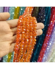 8mm İpe Dizili Kristal Boncuk Şeffaf Koyu Turuncu - 10 Dizi