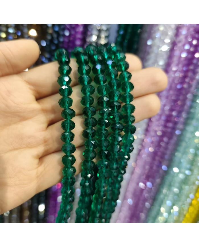 8mm İpe Dizili Kristal Boncuk Şeffaf Koyu Yeşil - 10 Dizi