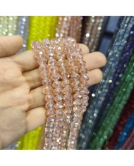 8mm İpe Dizili Kristal Boncuk Şeffaf Janjanlı Somon - 10 Dizi