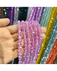 8mm İpe Dizili Kristal Boncuk Şeffaf Janjanlı Fuşya - 10 Dizi