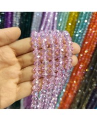 8mm İpe Dizili Kristal Boncuk Şeffaf Janjanlı Pembe - 10 Dizi