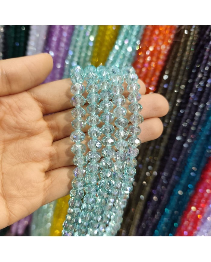 8mm İpe Dizili Kristal Boncuk Şeffaf Janjanlı Su Yeşili - 10 Dizi