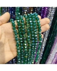 8mm İpe Dizili Kristal Boncuk Şeffaf Janjanlı Koyu Yeşil - 10 Dizi