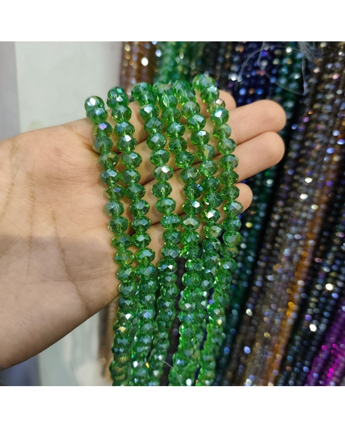 8mm İpe Dizili Kristal Boncuk Şeffaf Janjanlı Açık Yeşil - 10 Dizi