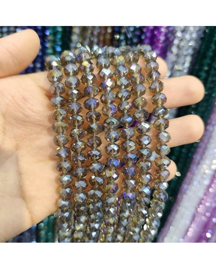 8mm İpe Dizili Kristal Boncuk Şeffaf Janjanlı Kahverengi - 10 Dizi