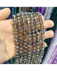 8mm İpe Dizili Kristal Boncuk Şeffaf Janjanlı Kahverengi - 10 Dizi