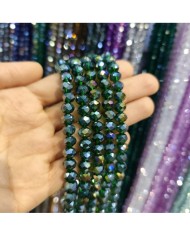 8mm İpe Dizili Kristal Boncuk Şeffaf Aynalı Koyu Yeşil - 10 Dizi