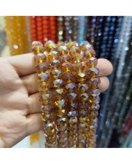 10mm İpe Dizili Kristal Boncuk Şeffaf Janjanlı Kahverengi - 10 Dizi