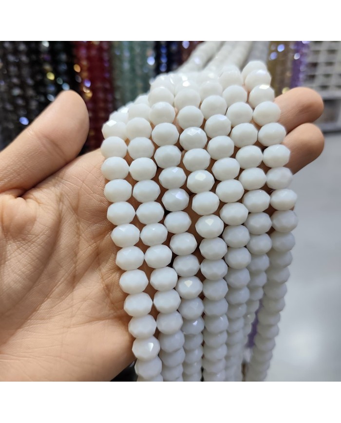 10mm İpe Dizili Kristal Boncuk Mat Beyaz - 10 Dizi