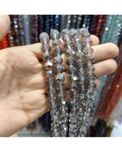 10mm İpe Dizili Kristal Boncuk Şeffaf Aynalı Gri - 10 Dizi